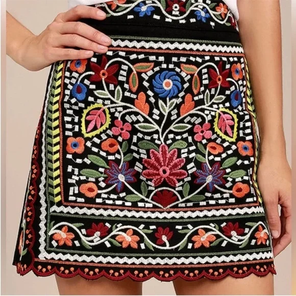 Lulus Don’t Stop the Party Black Embroidered A-Line Mini Skirt S - Picture 8 of 14